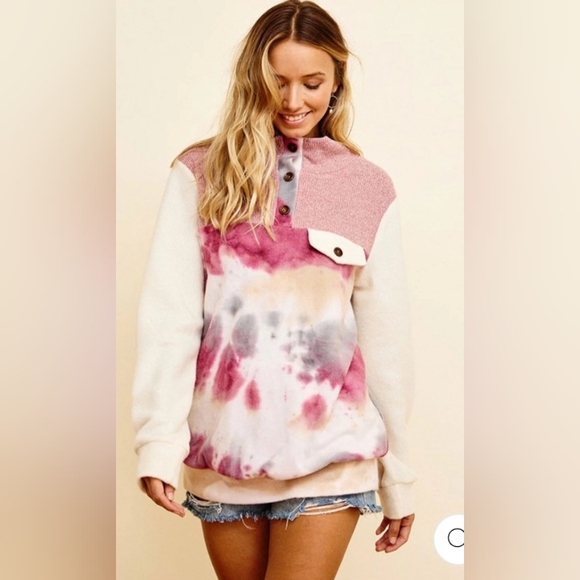 Sweaters - New Pink Tie Dye Sherpa Sweater